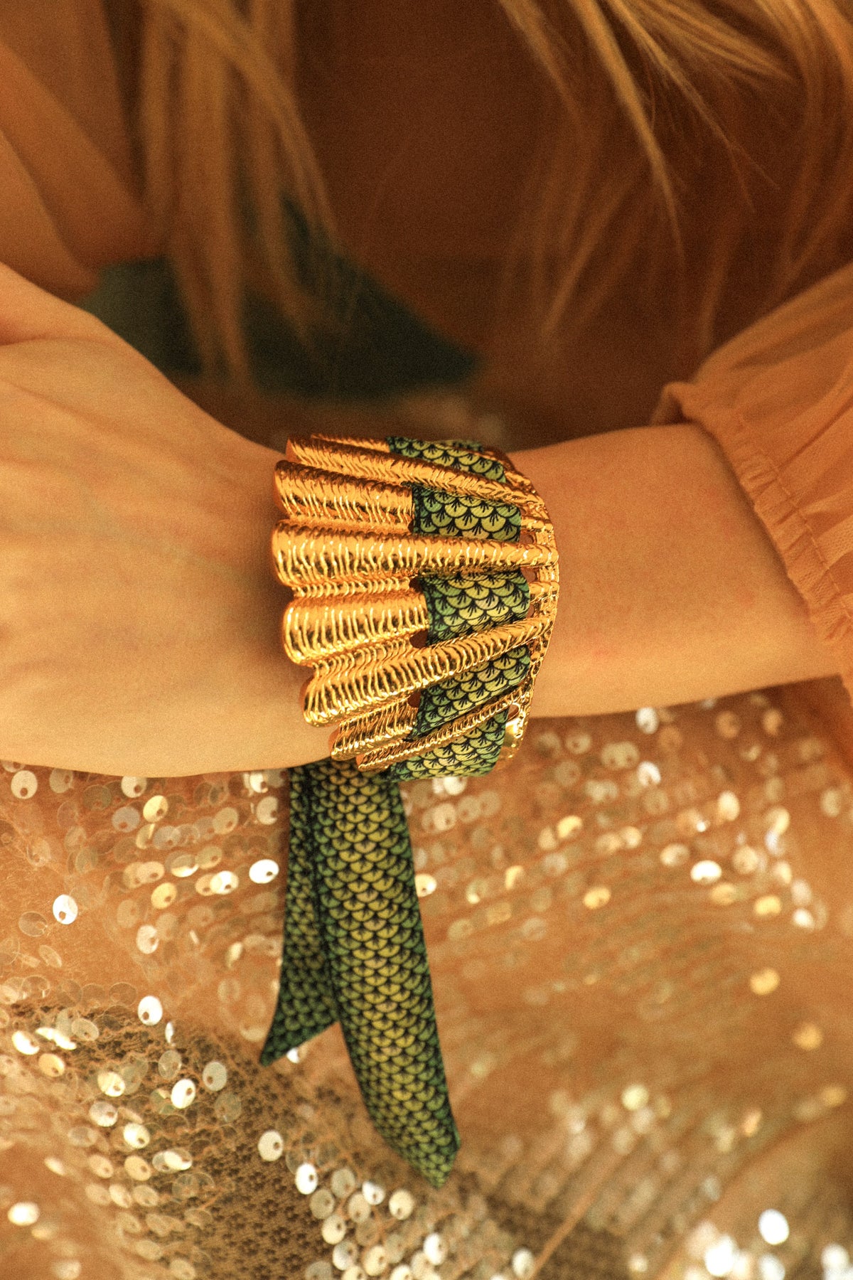 Gypsy Tales Shell and Ribbon Cuff, Curry