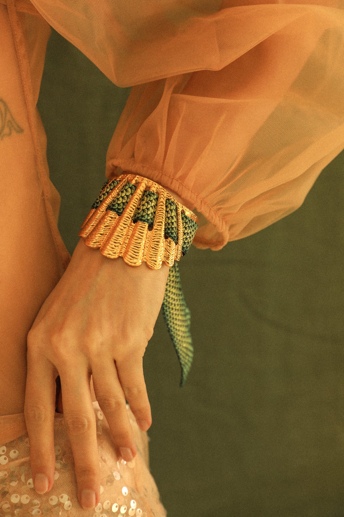 Gypsy Tales Shell and Ribbon Cuff, Curry