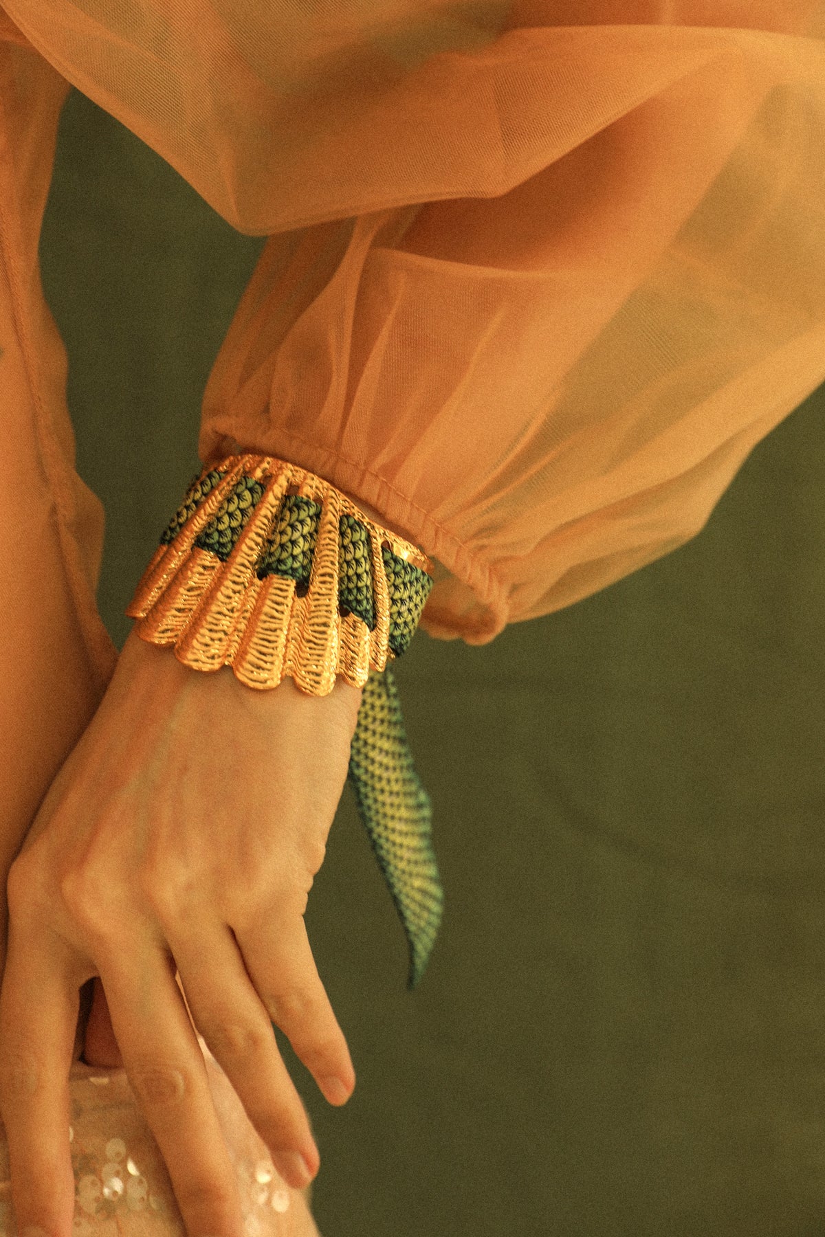 Gypsy Tales Shell and Ribbon Cuff, Curry