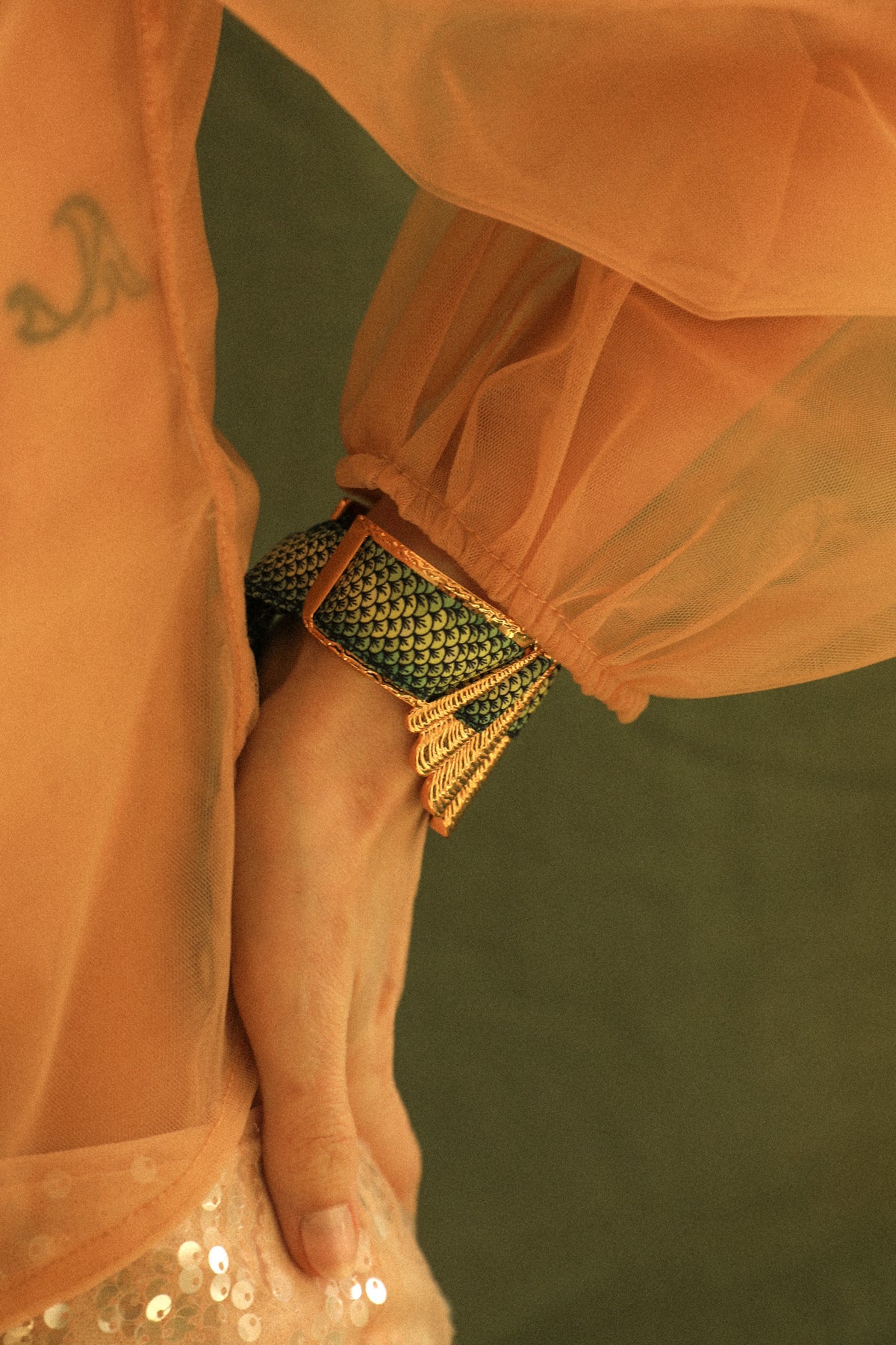 Gypsy Tales Shell and Ribbon Cuff, Curry