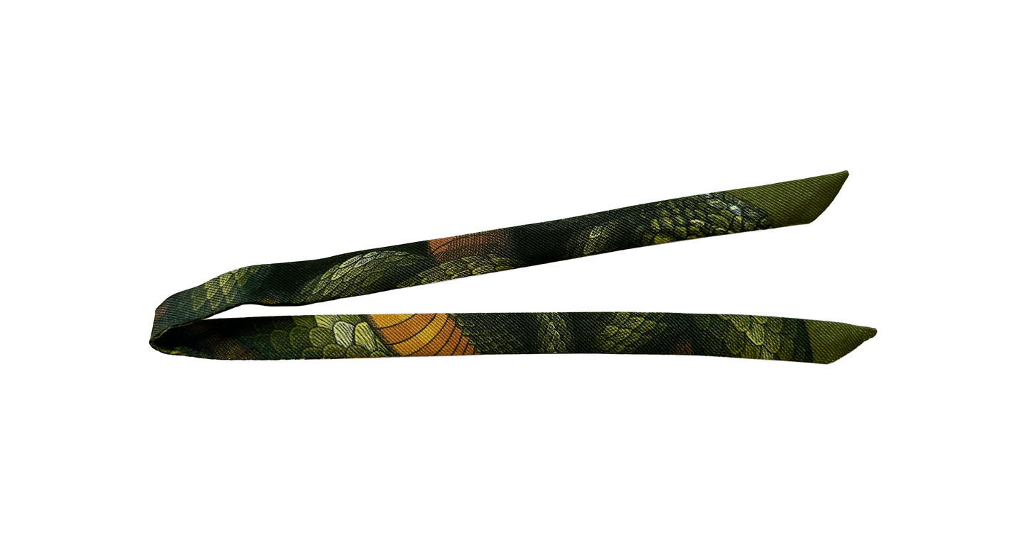 Ruban en soie 1 cm Serpents, Kaki