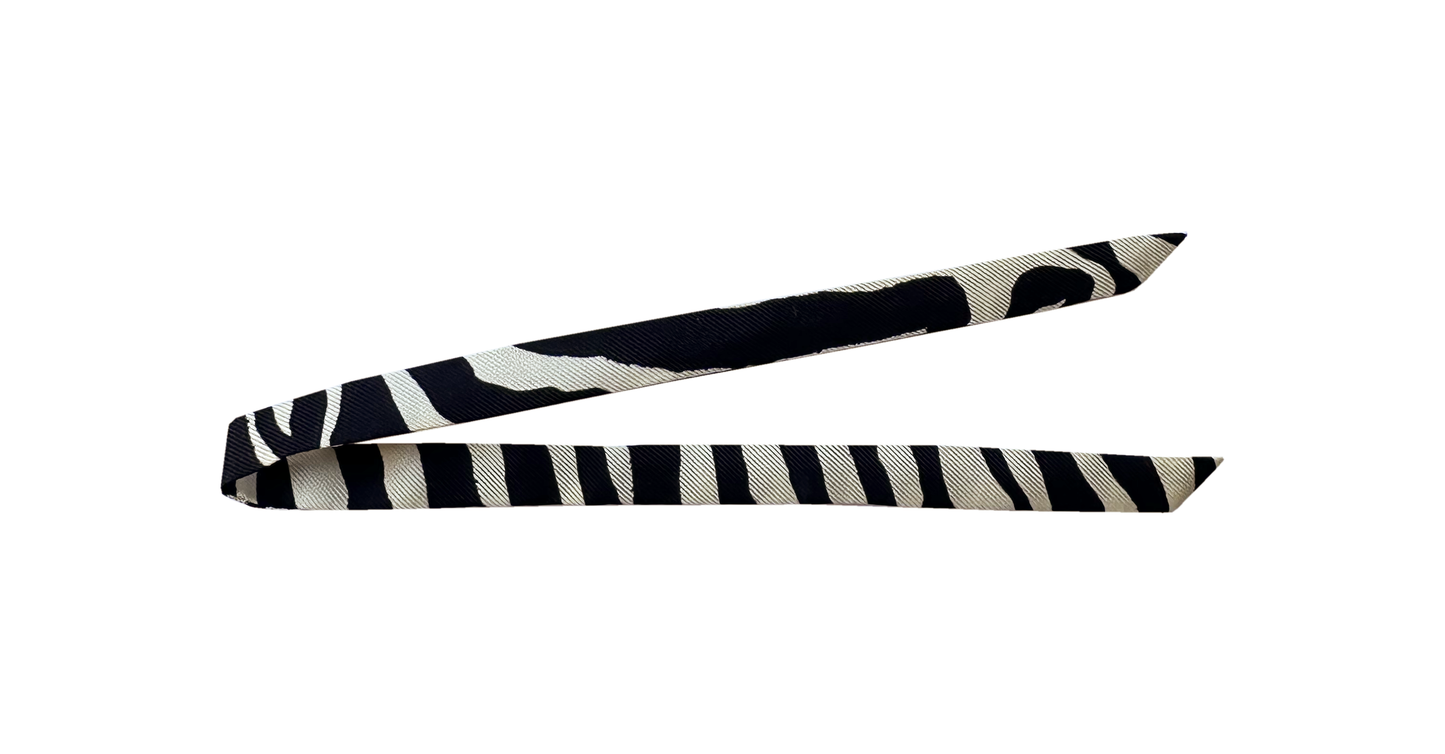 Ruban en soie 1 cm Zébré, Noir & Blanc