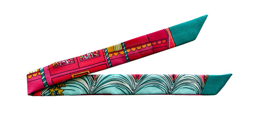 Ruban en soie 2cm Adresse Inconnue, rose et bleu