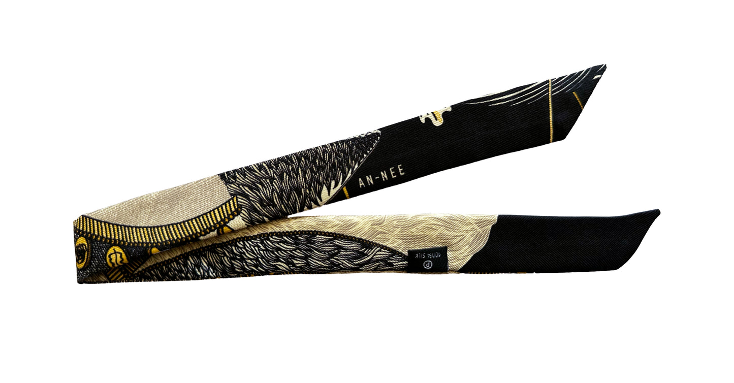 Silk ribbon 1cm Bohemian deer, black