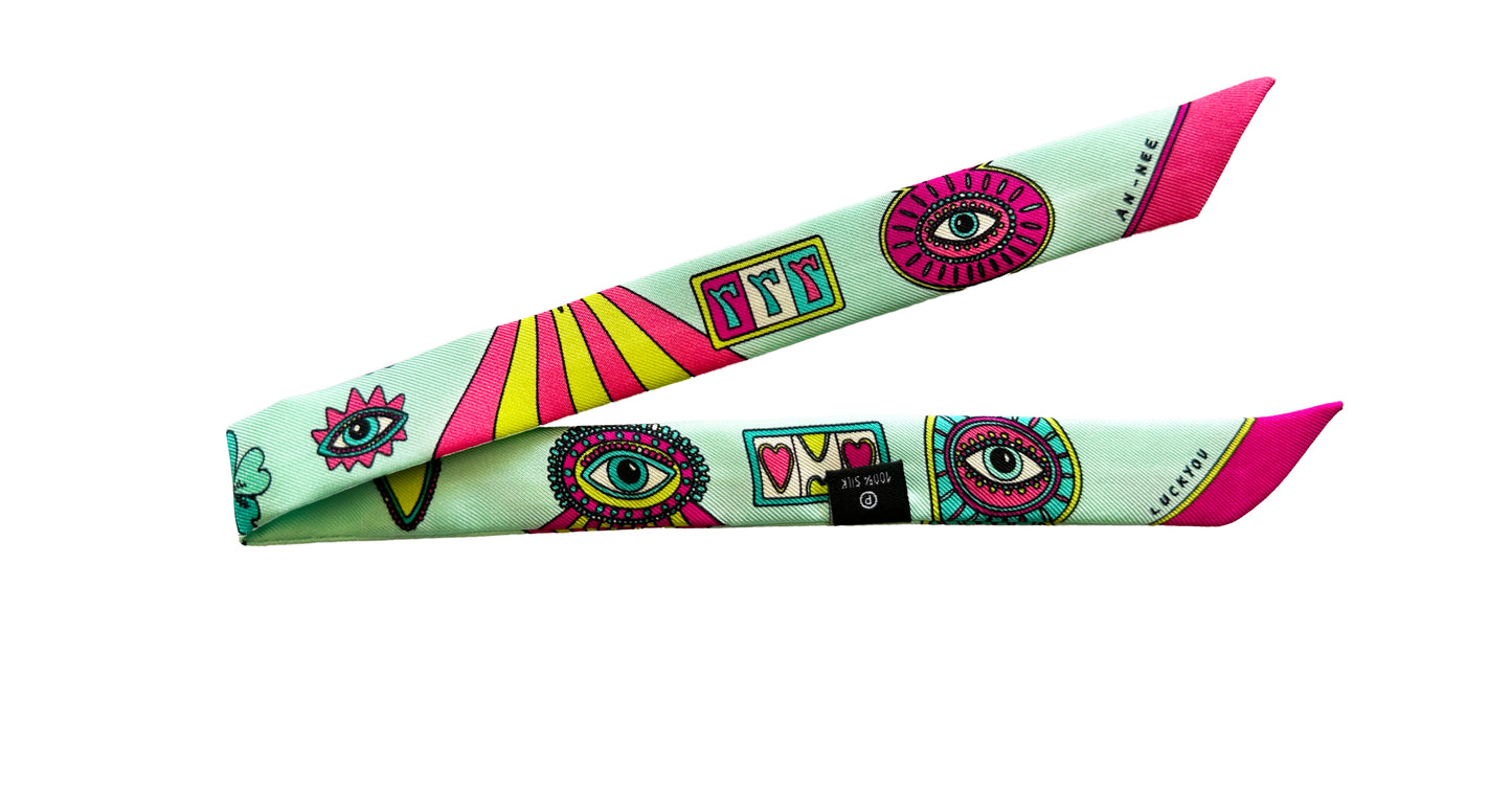 Ruban en soie 1cm Luckyou, vert d’eau