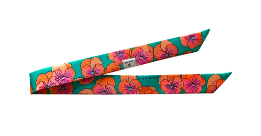 Ruban 1cm - Pensées, turquoise