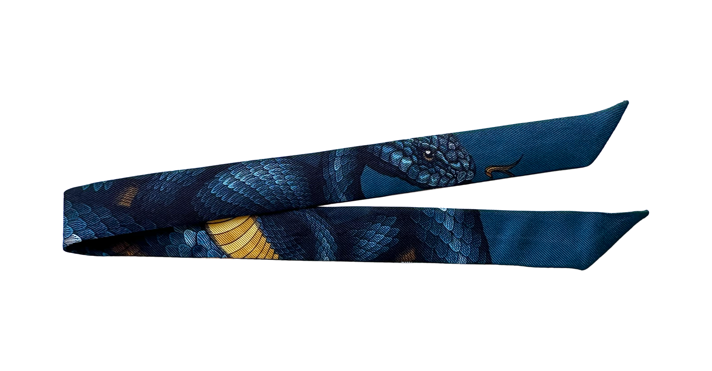 Ruban en soie 2 cm Serpents, Bleu
