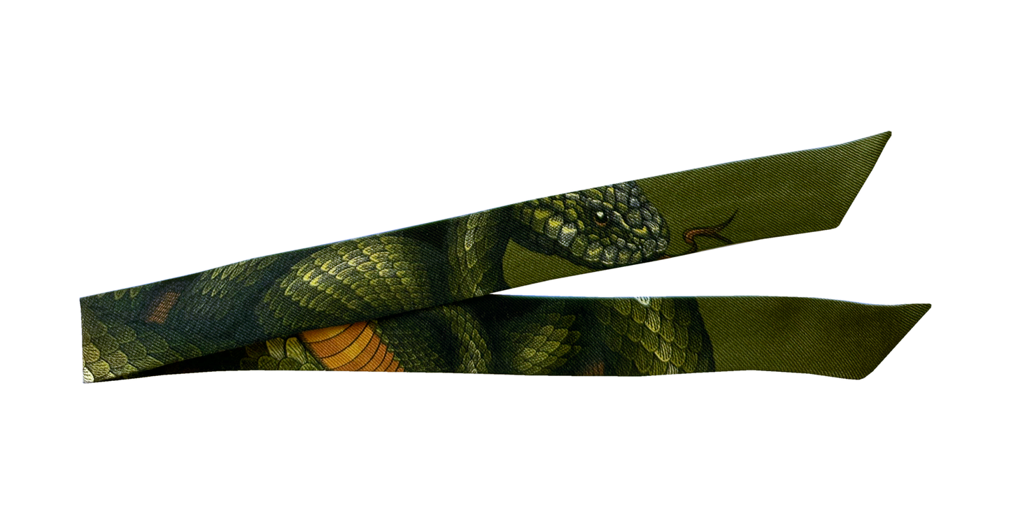 Ruban en soie 2 cm Serpents, Kaki