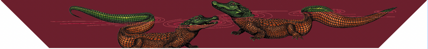 Ruban en soie 4cm Crocodiles, Bordeaux