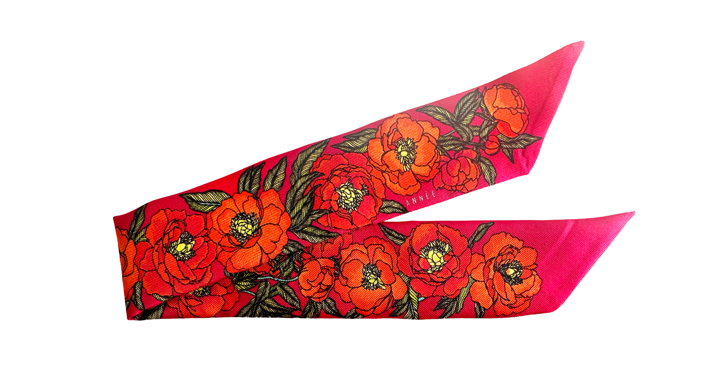 Bracelet en soie 4cm Pivoine, flashy