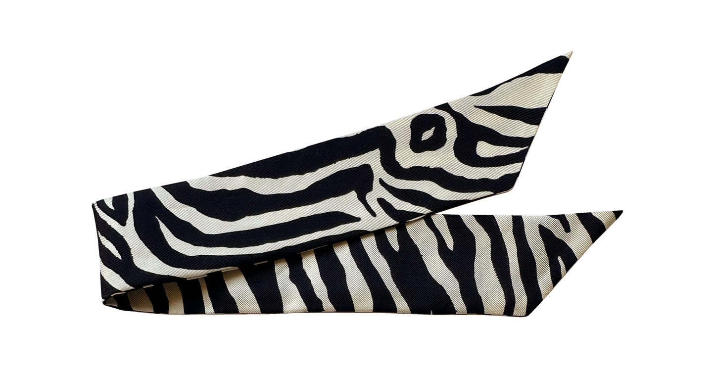 Ruban en soie 4cm Zébré, Noir & Blanc