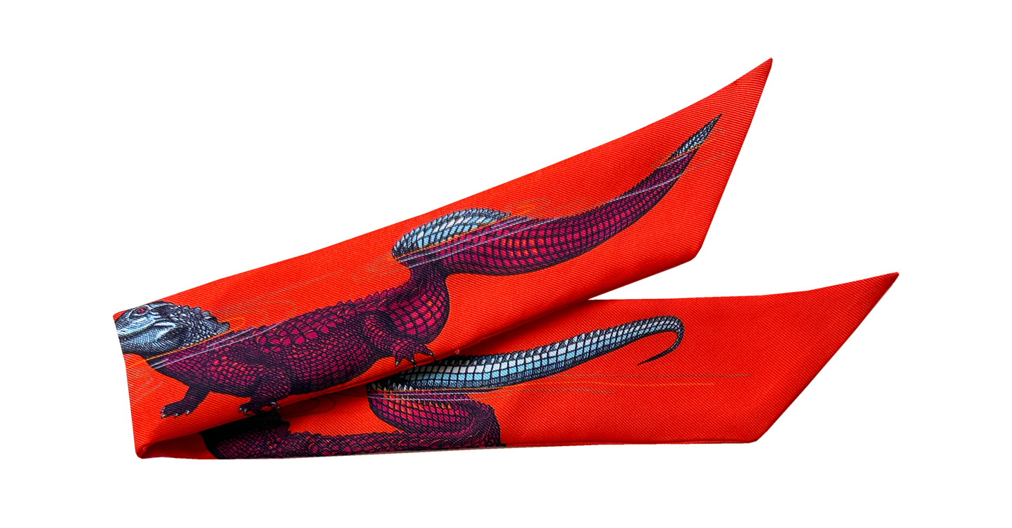 Ruban en soie 4cm Crocodiles, Orange