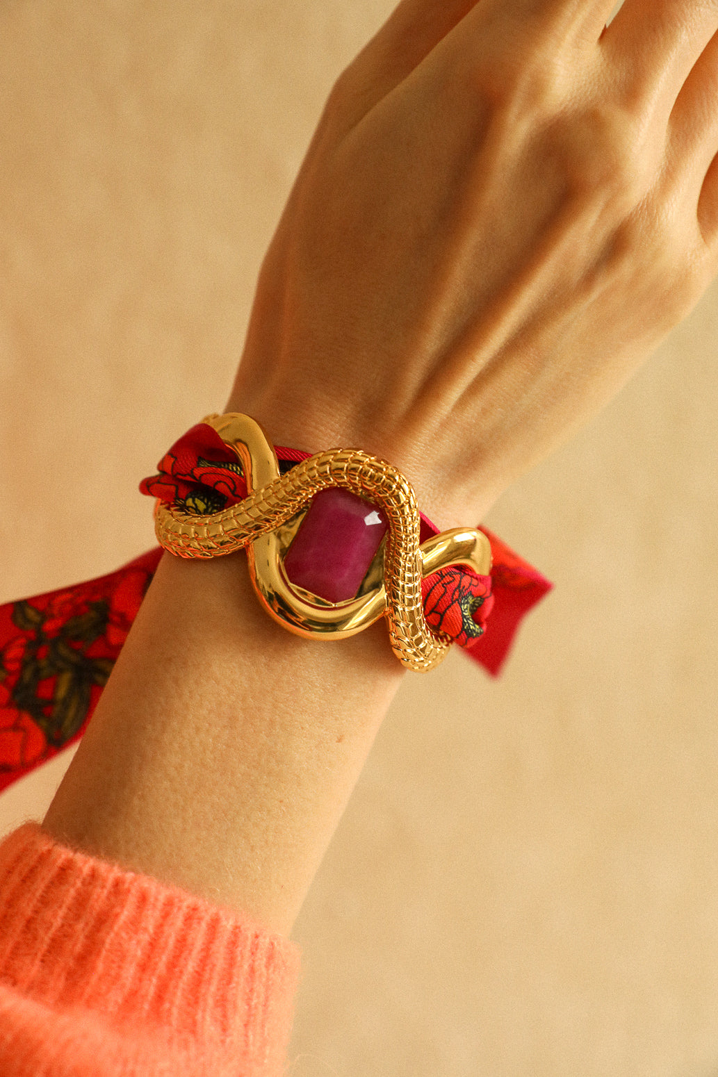 Manchette Caïman avec Agate rose, Printemps N°26