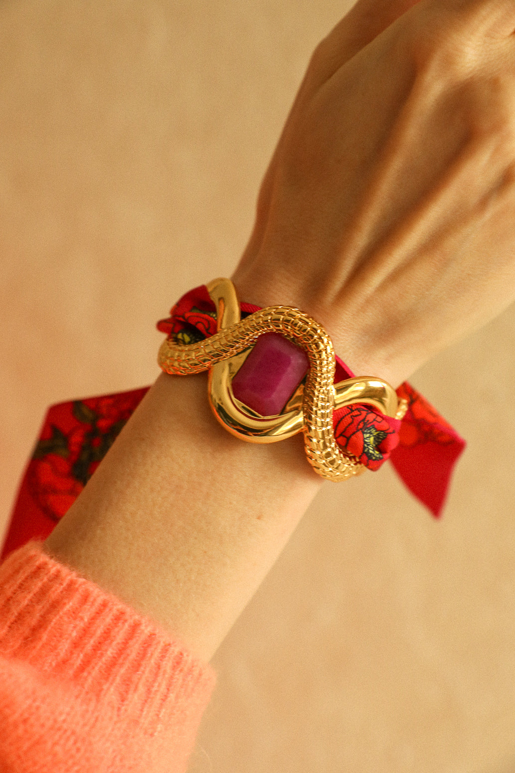Manchette Caïman avec Agate rose, Printemps N°26