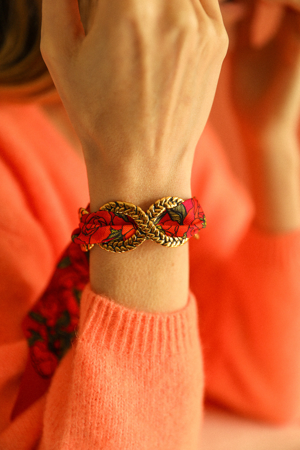 Bracelet en soie 4cm Pivoine, flashy
