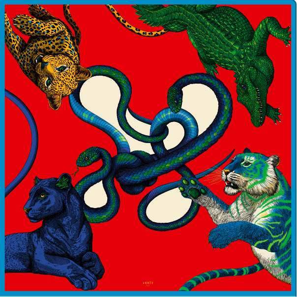 Bandana en soie 55cm Prédateurs, Rouge