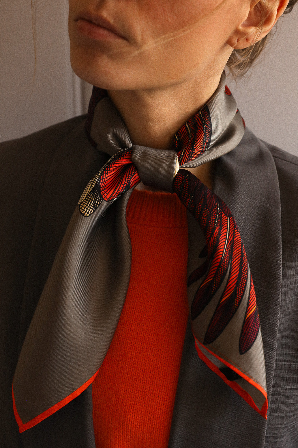 Carré de soie 70cm Aigle, Gris foncé