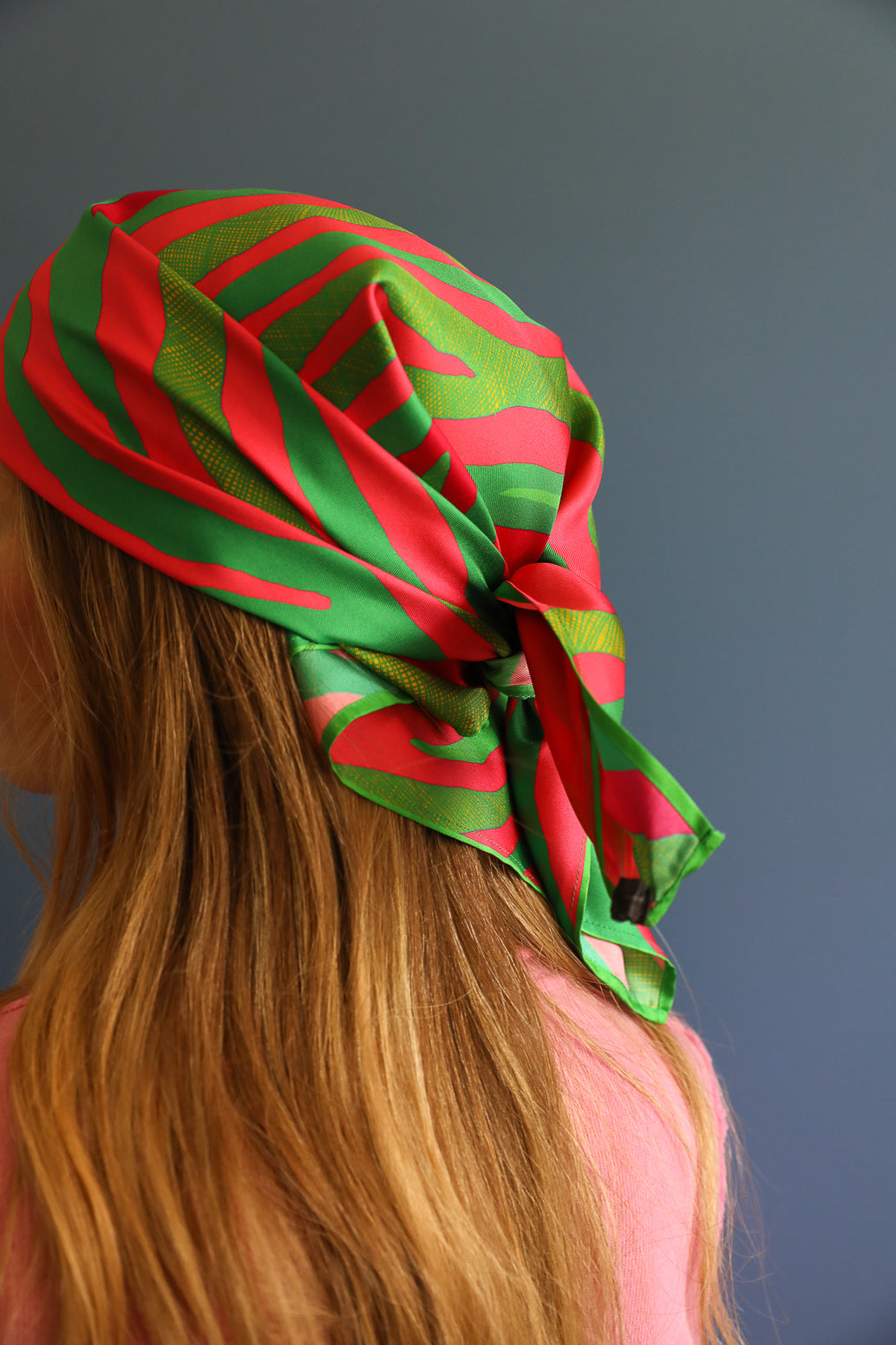 Carré de soie 70cm Zébré, Rose & Vert