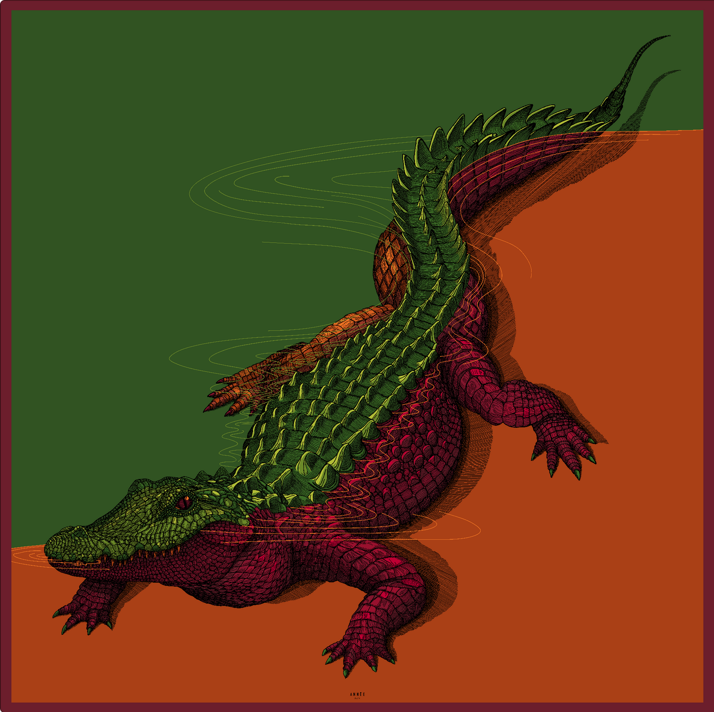 Carré de soie 90cm Crocodile, Neutre