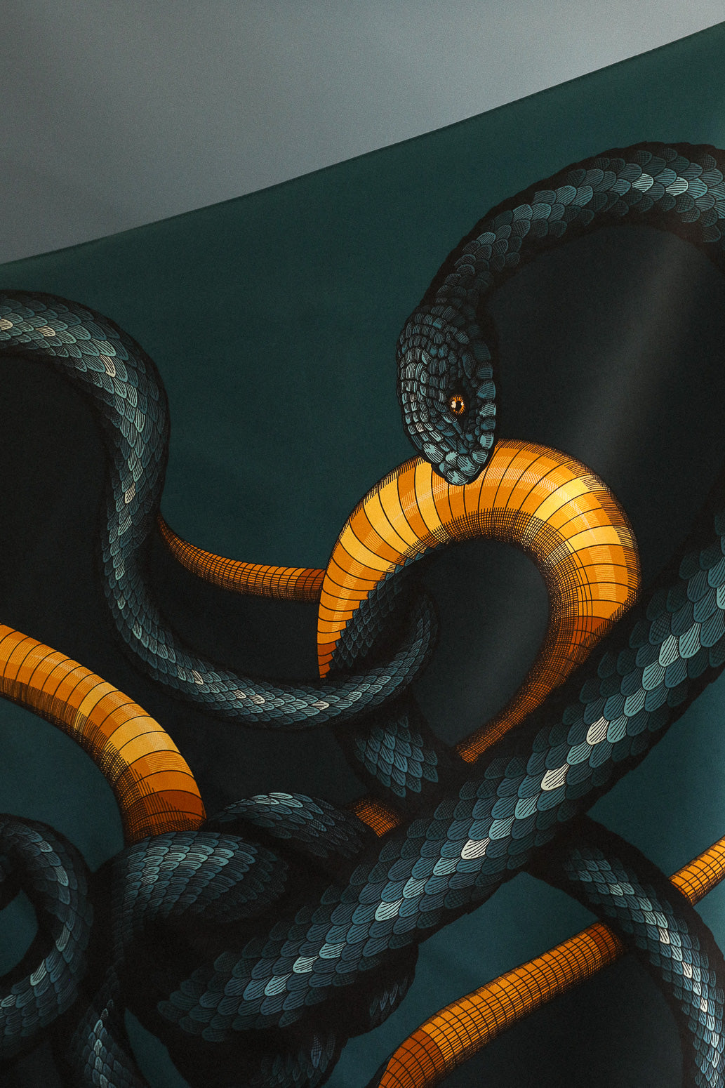 Carré de soie 90cm Serpents, Bleu