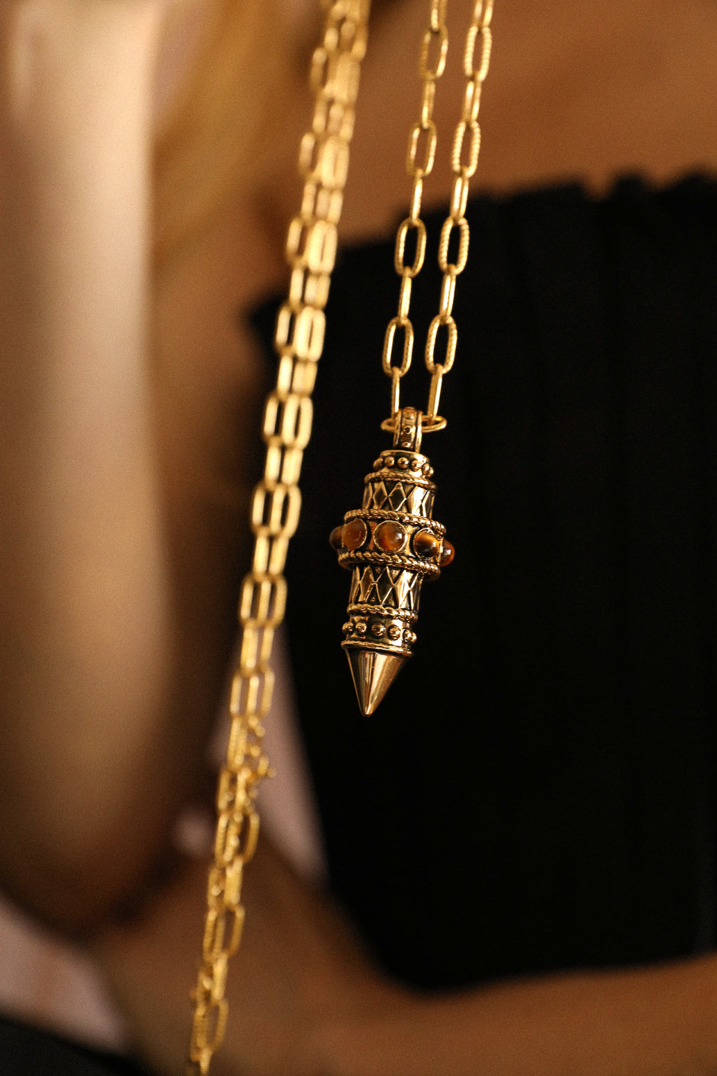Collier Pendule Oeil de Tigre