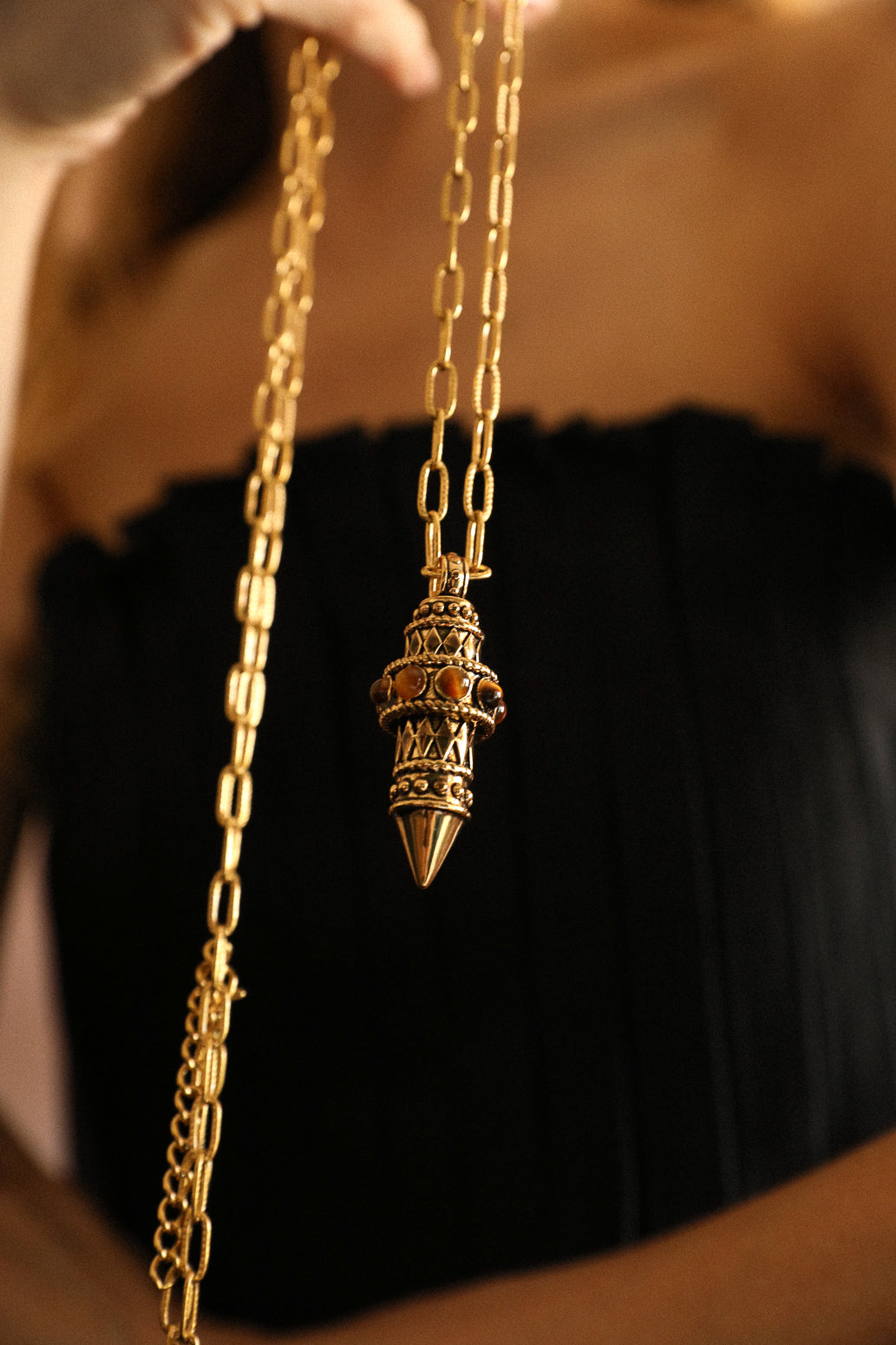 Collier Pendule Oeil de Tigre