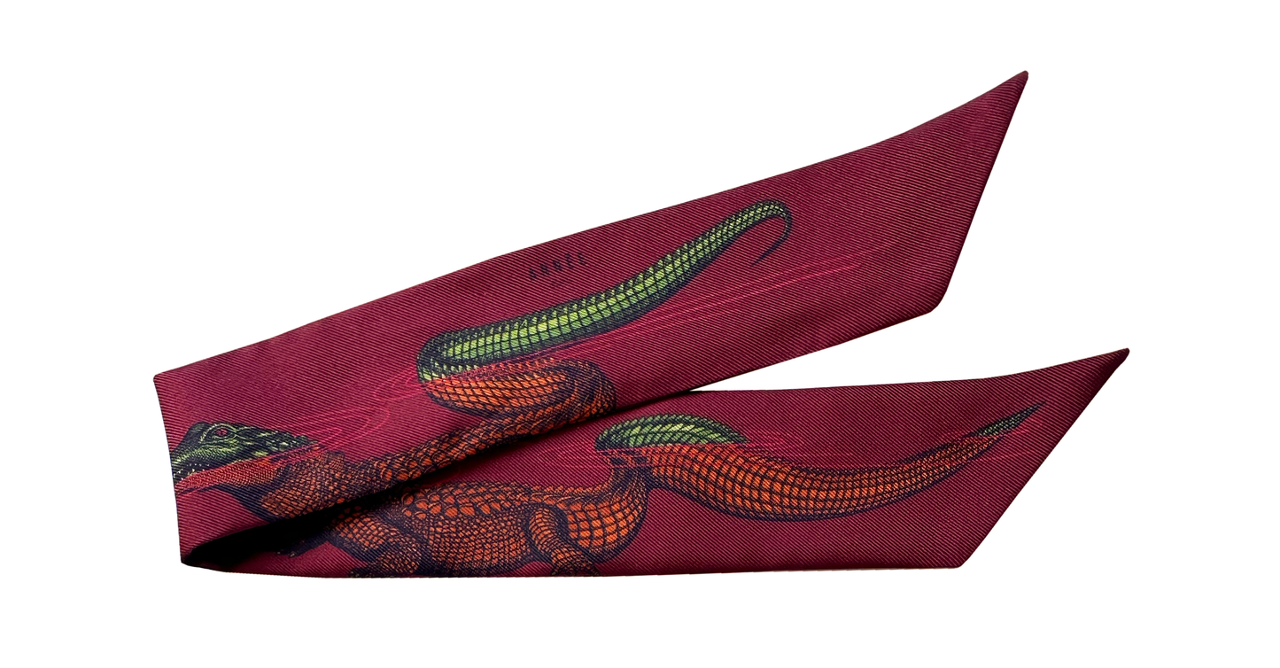 Ruban en soie 4cm Crocodiles, Bordeaux