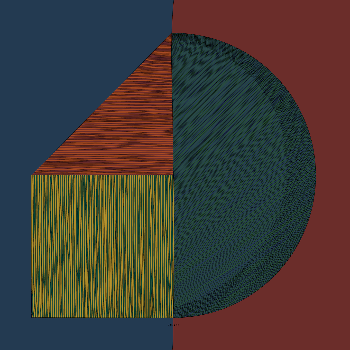 Petit carré 70 cm - Géométrie variable, marine et brique