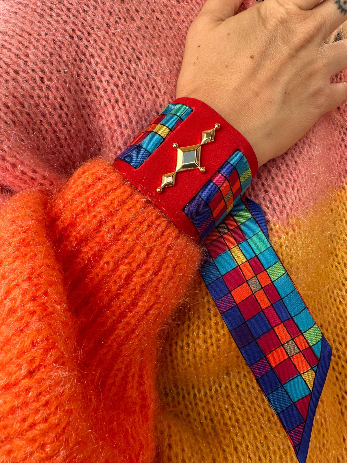 Manchette Circus rouge et ruban Tartan pop
