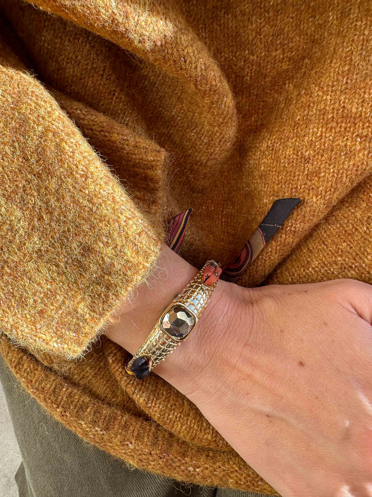 Bracelet Caïman en pyrite et ruban Sagittaire