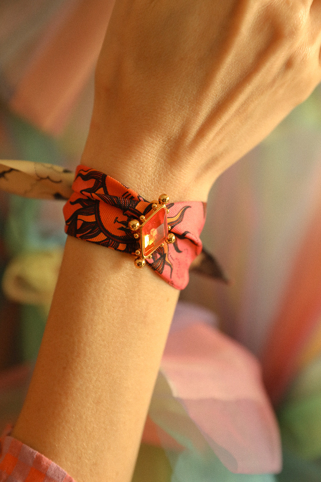 Ornement Circus Rose Jaune et ruban en soie 4cm, Printemps N°26