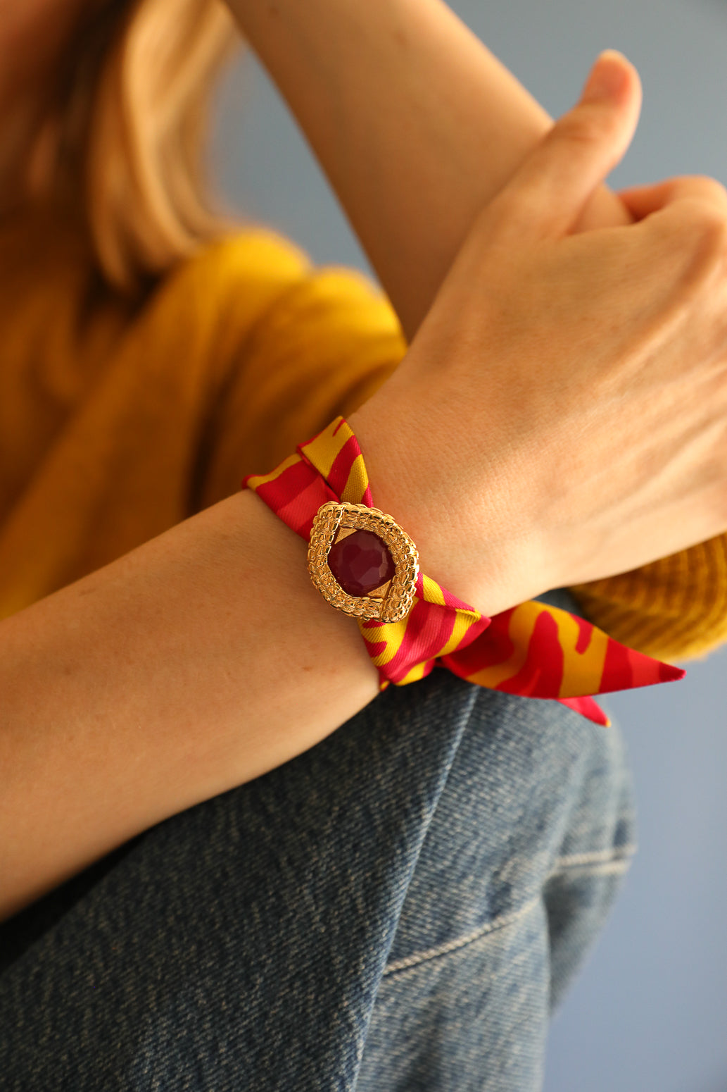 Ornement Oeil de caïman Agate Rose et ruban en soie 4cm , Automne N°26