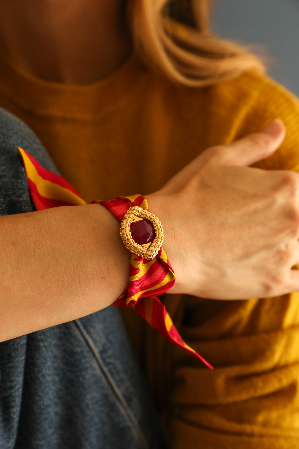 Ornement Oeil de caïman Agate Rose et ruban en soie 4cm , Automne N°26