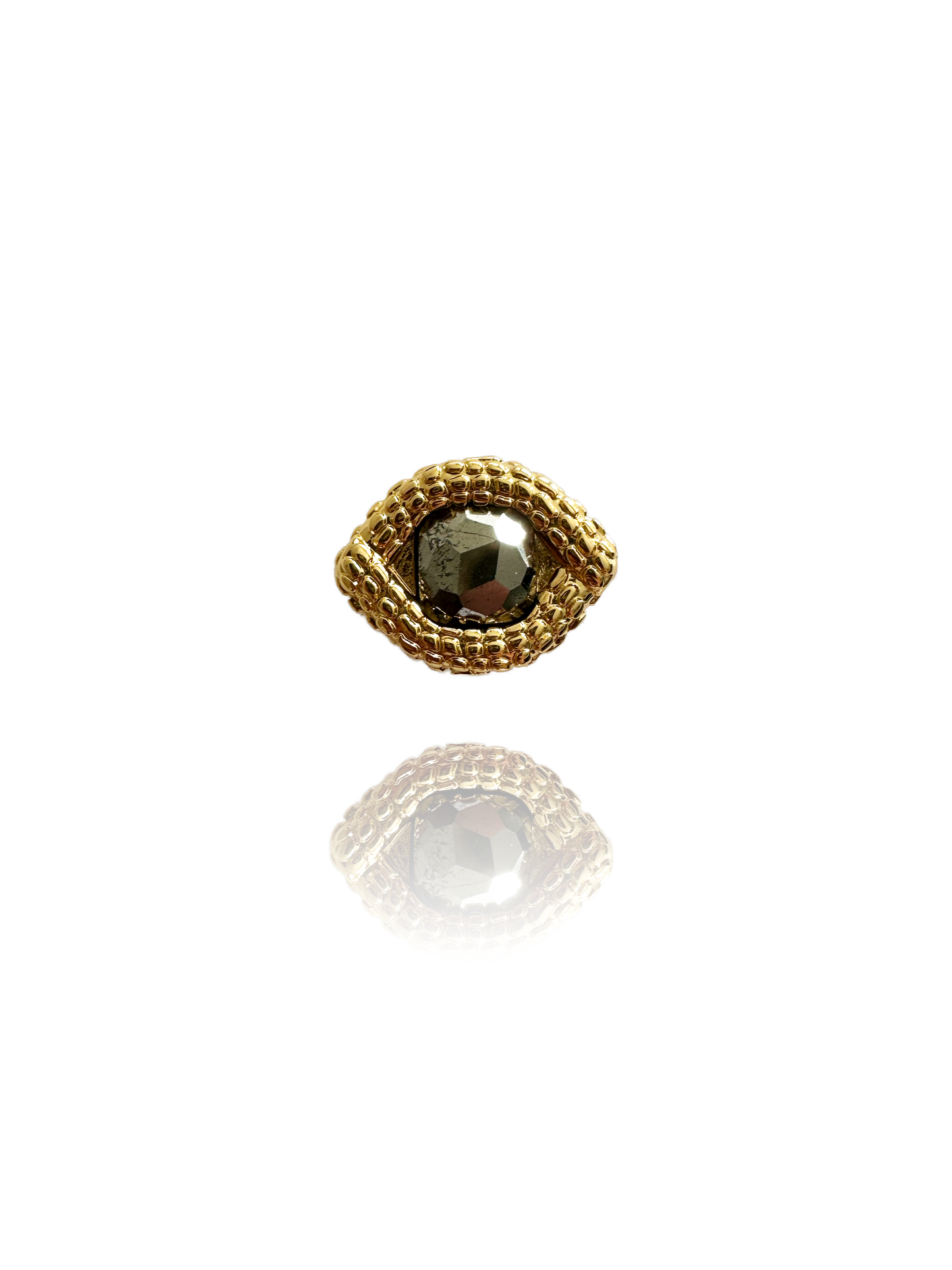 Ornement Oeil de caïman Pyrite et ruban en soie 4cm, Automne N°26