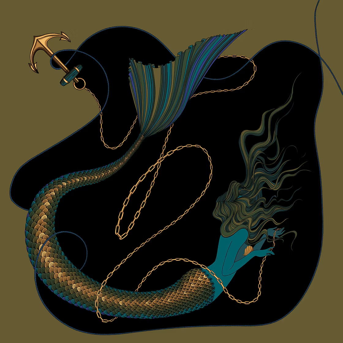 Carré 90 cm - Sirène, coloré